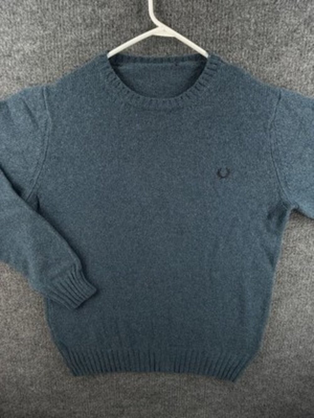 Fred Perry Shetland Italy Sweater Logo Crew Neck Blue Large Pullover Wool Knit